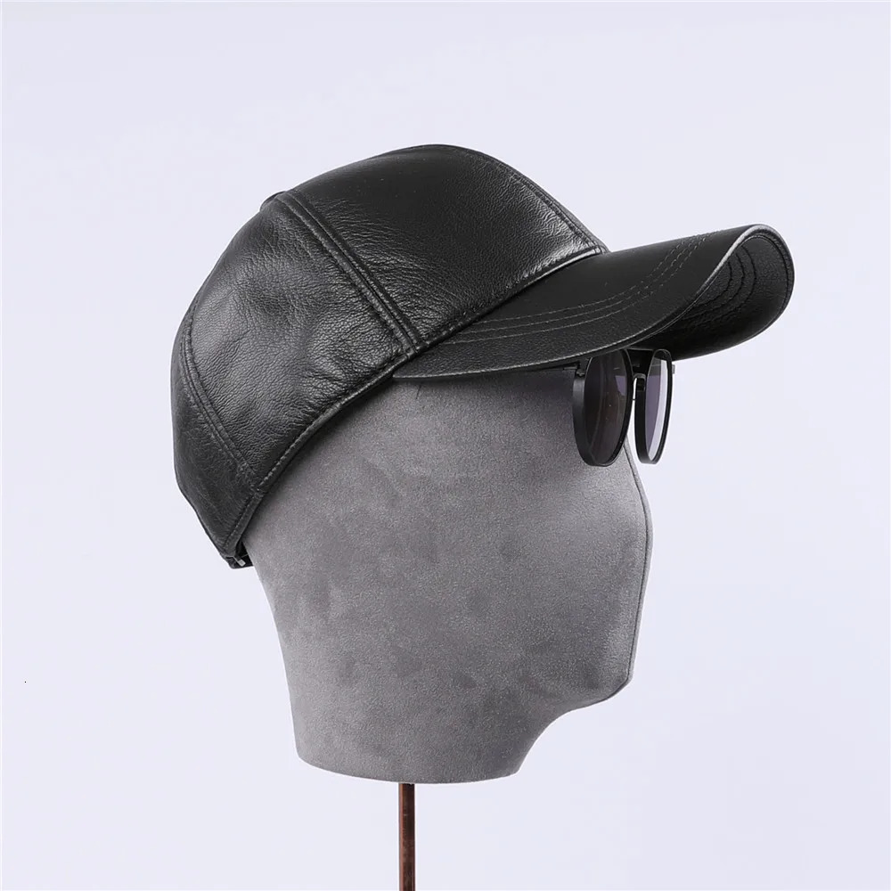 Genuine Leather Baseball Cap Men Black Cowhide Hat Male Adjustable Autumn Winter Real Leather Peaked Hats 241214