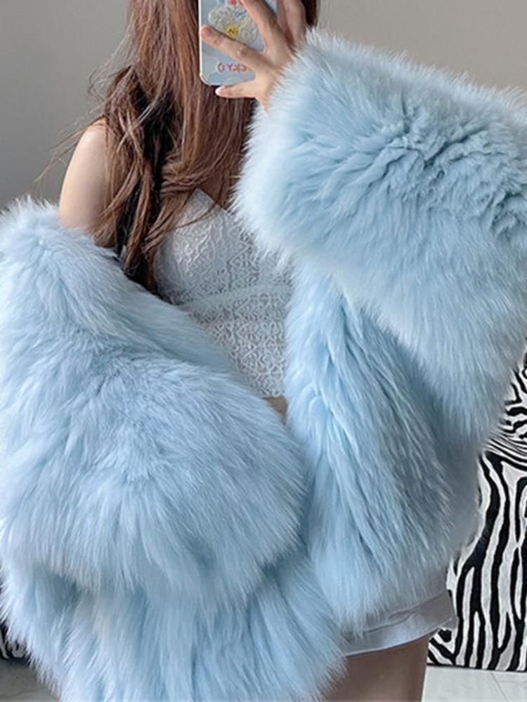 Temperament Hooded Batwing Sleeve Warm Faux Fur Coats For Women Casual Thick Female Jacket Autumn Winter New 23A4612