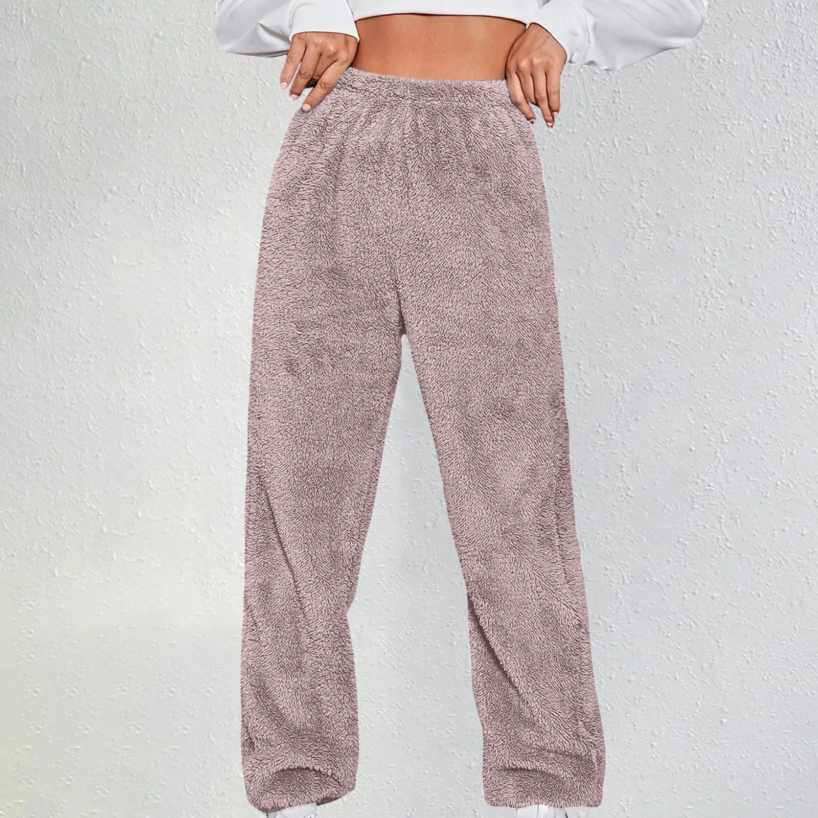 Women Casual Warm Pants Cold Weather Solid Color Sports Furry Trousers Home Streetwear Coldproof Winter Pantalones Z260314