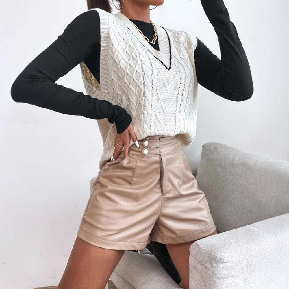 European And American Autumn Clothes Women's Knitted Sweater Short Top Vest V-Neck Sleeveless Fashion Quality Classic
