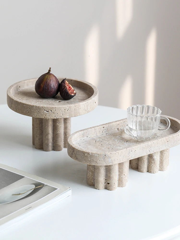 Marble Serving Tray with Legs Decorative Travertine Dish for Coffee Table Decor Stone Vanity Tray for Perfume Candles 241214