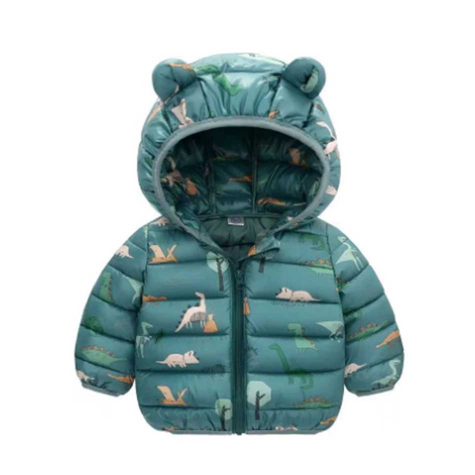 Children Boys Baby Hooded Lightweight Down Jackets Warm Outerwear Autumn Kids Girls Coats Dinosaur Print Casual ClothingXJ241214