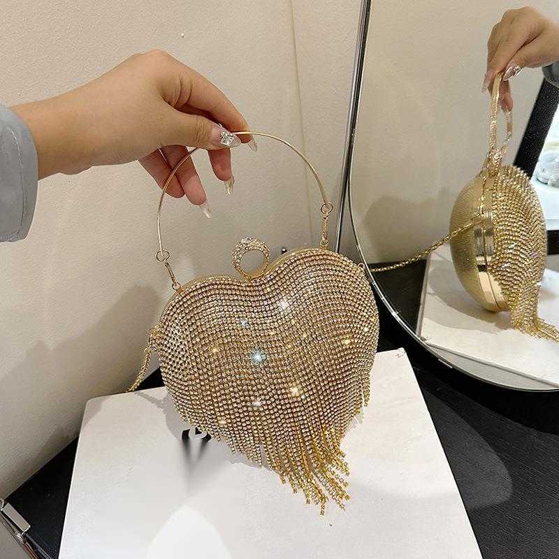 Ladies bags Handheld rhinestone love bag high end tassel dinner bag socialite dress bag