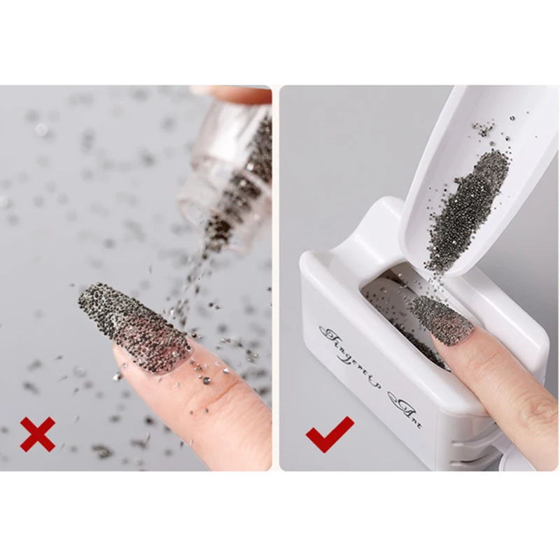 Nail art glitter powder doublelayer manual tool gemstone decoration recycling box portable storage container 241213