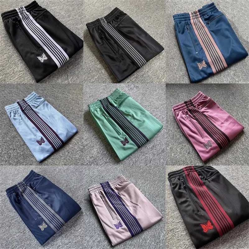 24ss Butterfly Embroidered Stripe Sports Pants Mens High Quality Zipper Pocket Oversized Black Running Pants X241216