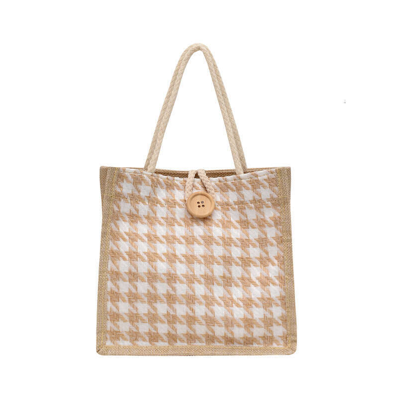 New Handheld Canvas Women's Large Capacity Fashionable Thousand Bird Grid Shopping Shoulder Student Classroom Bento Bag