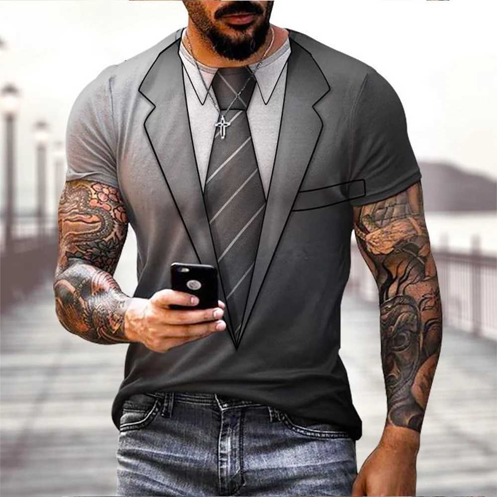 Summer fashion funny fake suit 3D printed T-shirt tailcoat tie T-shirt mens street short sleeved T-shirt W250224