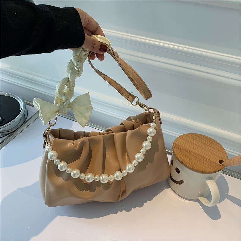 Premium Pearl Pleated Cloud Underarm Niche Bag, New Summer Versatile Single Shoulder Handbag