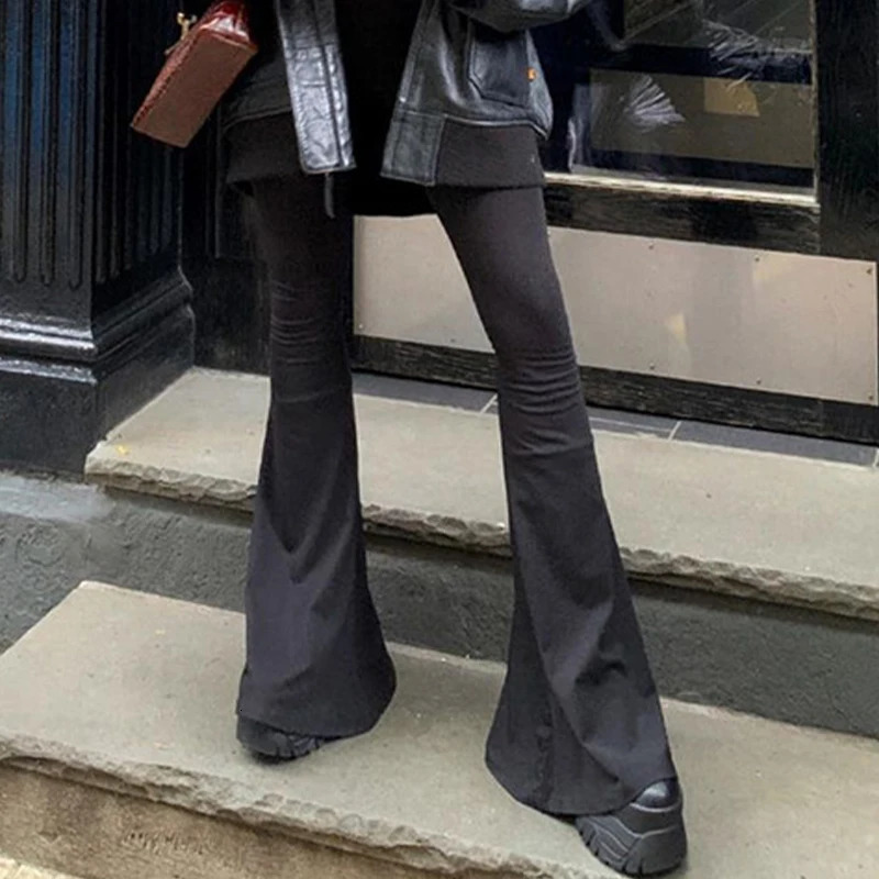 High Street Pants AutumnWinter Solid Fashion Streetwear Flare Trouser Sexy Casual Bodycon Women 241212