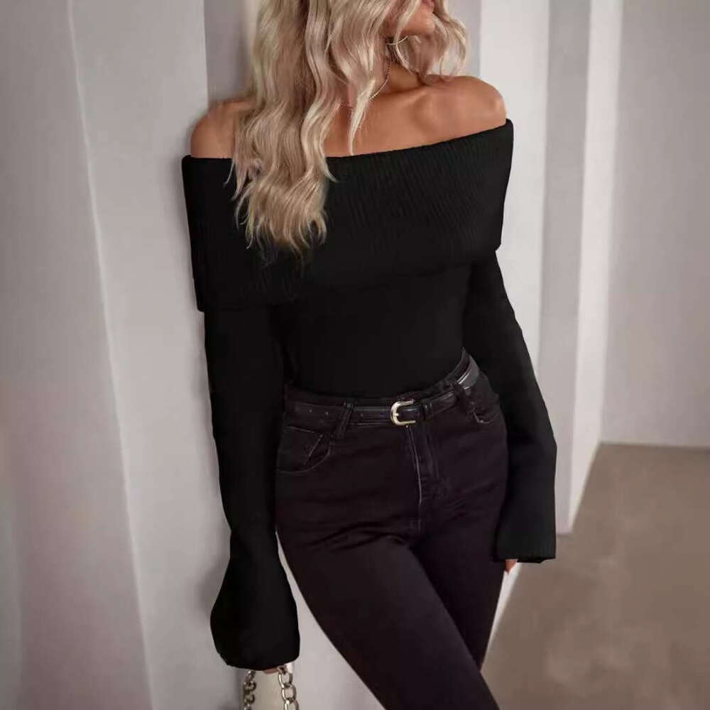 New European And American Fashion Sexy Slim Fit One Neck Knitted Long Sleeved Clothes For Autumn Women