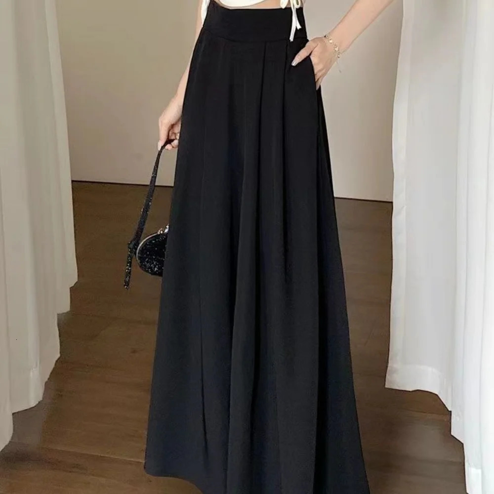 Straight Large Hem Wide Leg Pants Casual Basic High Waisted Suit Office Lady Trousers Trend Solid Elegant Womens Clothing 241212