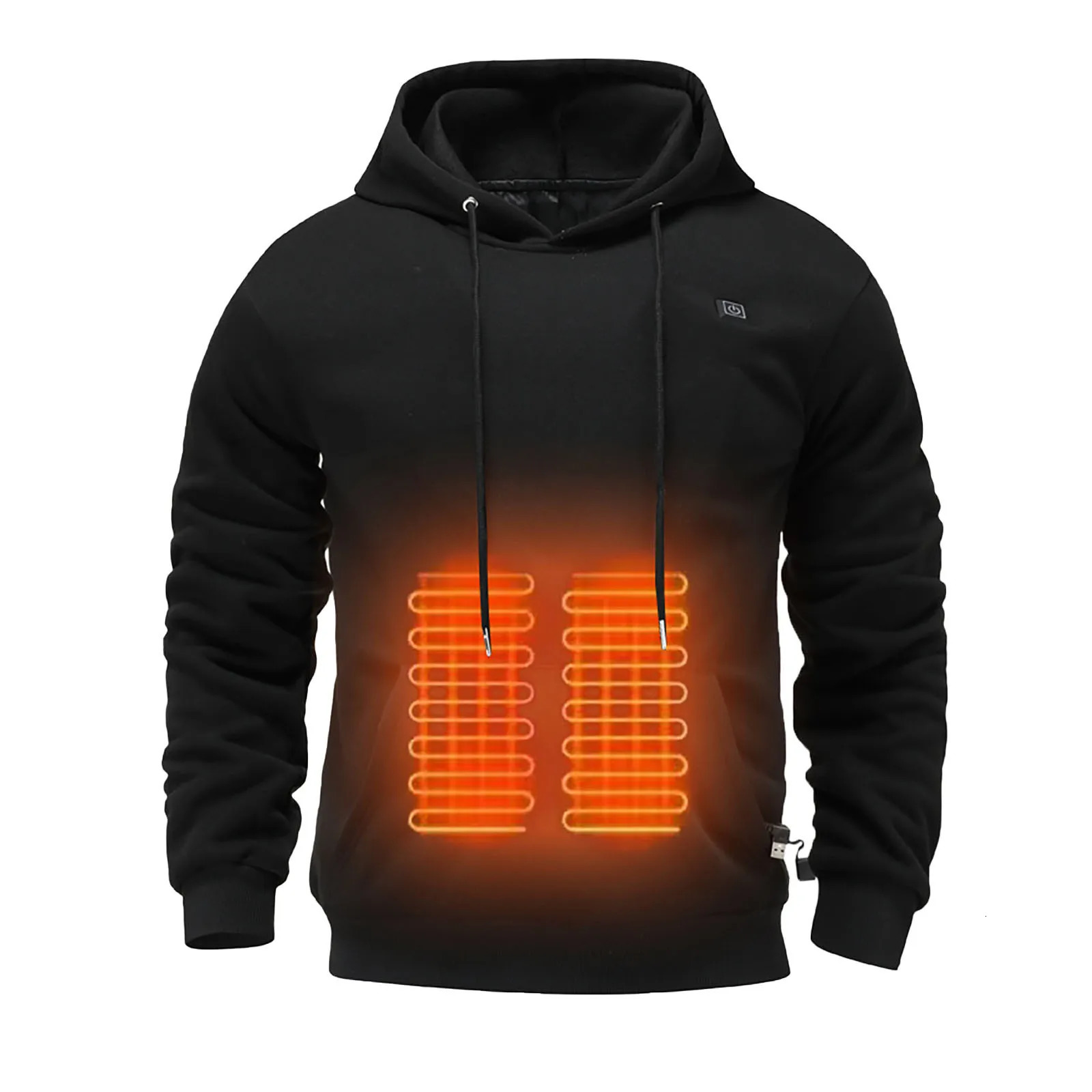 USB Wool Lined Hoodie Mens Autumn Solid Color Warm Long Sleeve Pocket Sweatshirt Electric Heating Clothing 241214