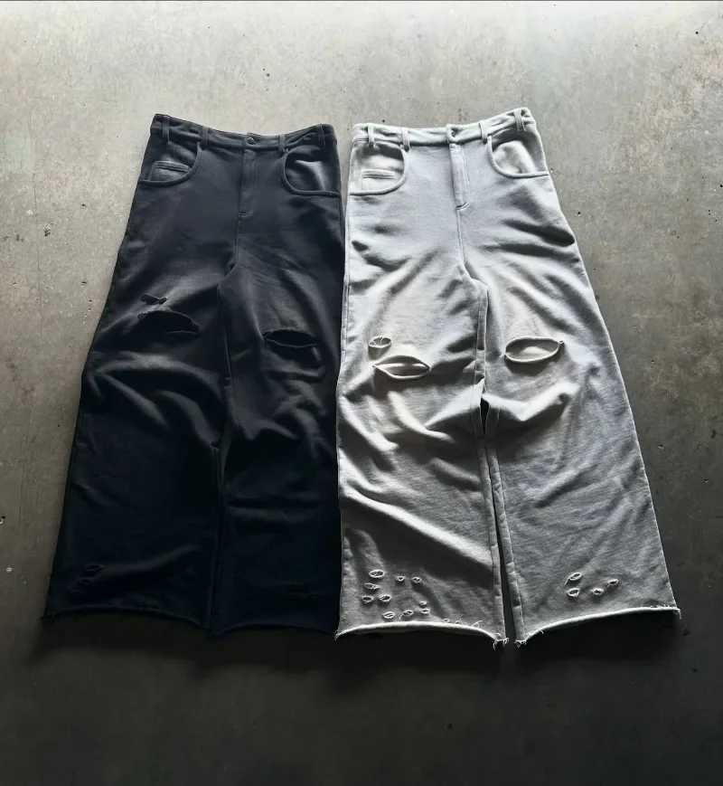 Hip hop street fashion hole wide leg pants Y2K street mens bag pants punk Harajuku trend couple casual sports pants X241216