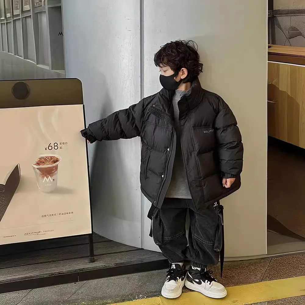 Winter 2024 Children Boys Parkas Cotton Padded Letter Printed Thicken Warm Kids Boy Outerwear Casual Turtleneck Baby Boy JacketsXJ241214