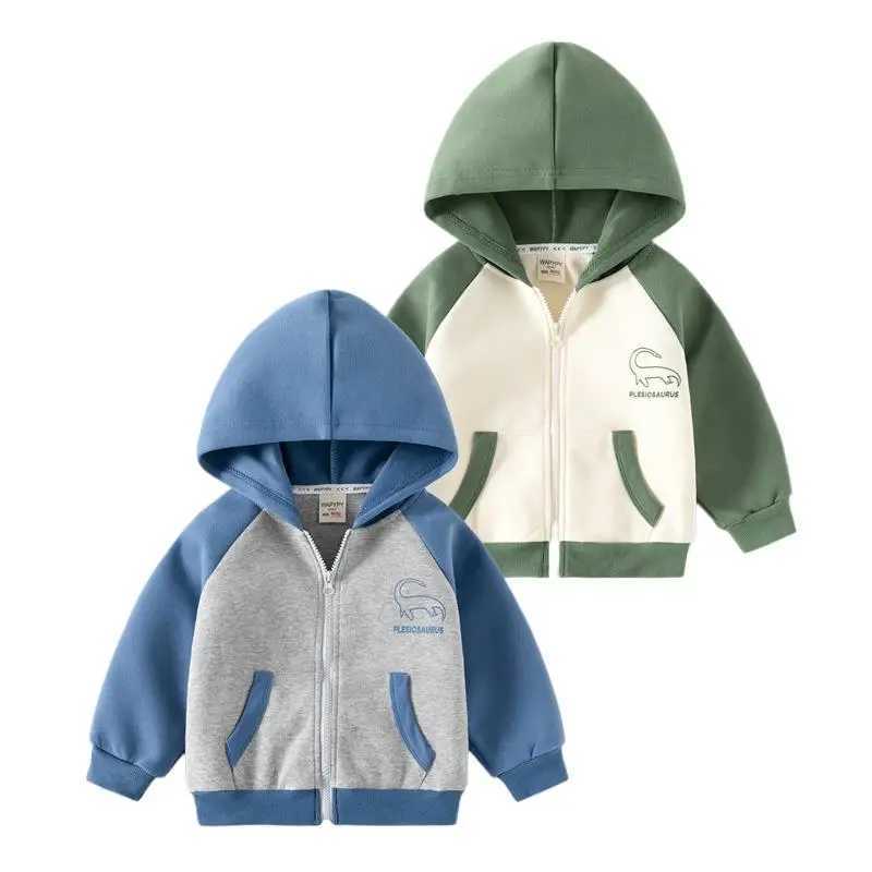 2024 Autumn Infant Baby Boys Zipper Coat Cotton Long Sleeve Spliced Children Boy Outerwear Loose Dinosaur Kid Boy JacketXJ241214
