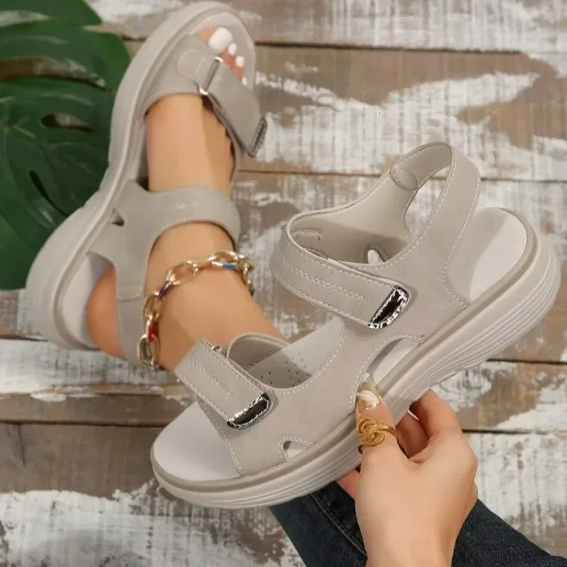 crocheted sandals for women Summer Leather Light casual wedge platform shoes Blue girls outside nonslip plus size 43 241213