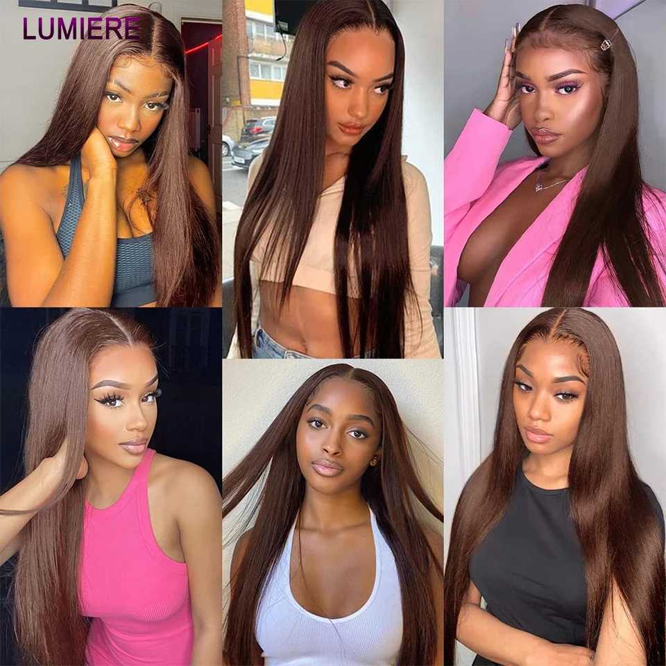 Cheap Chocolate Brown Bone Stright Bundles With Lace Clo And Frontal Brazilian Remy Raw Human Hair Weave Bundle With CloXJ250120