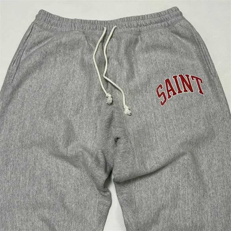 24ss SAINT MICHAEL Mens 1 1 High Quality Cracked Retro Printed SAINT Sports Pants Oversized Sportswear Set X241216