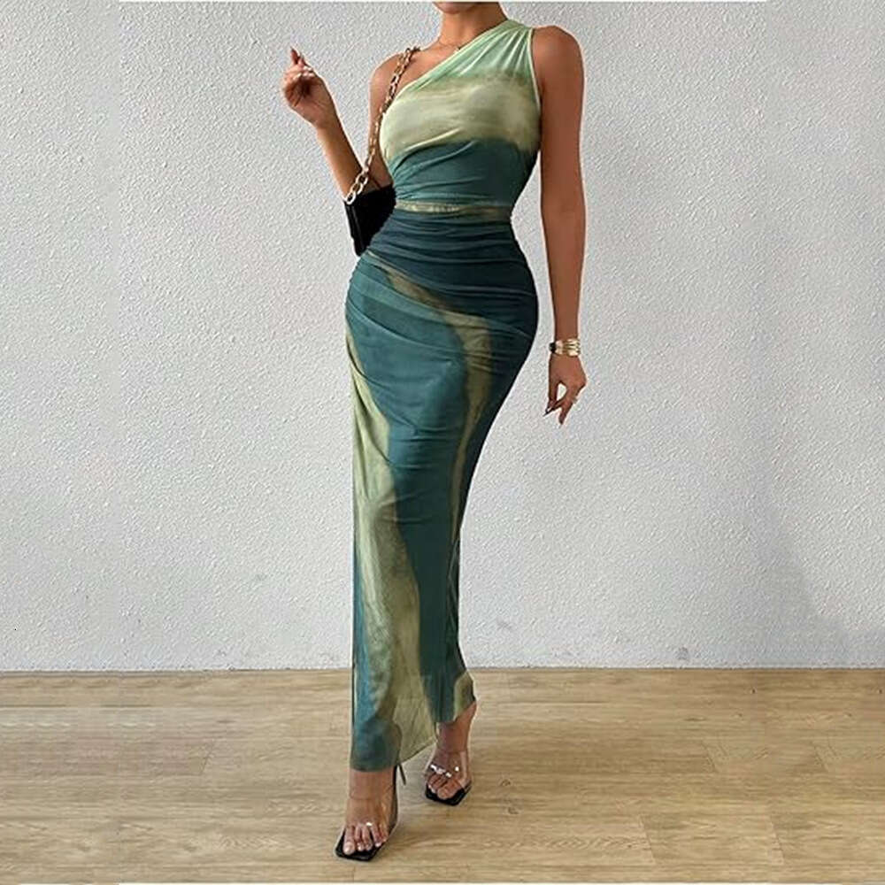 Spring Summer New European And American Ladies Elegant Mesh Design Sexy Backless Strapless Printed Dress