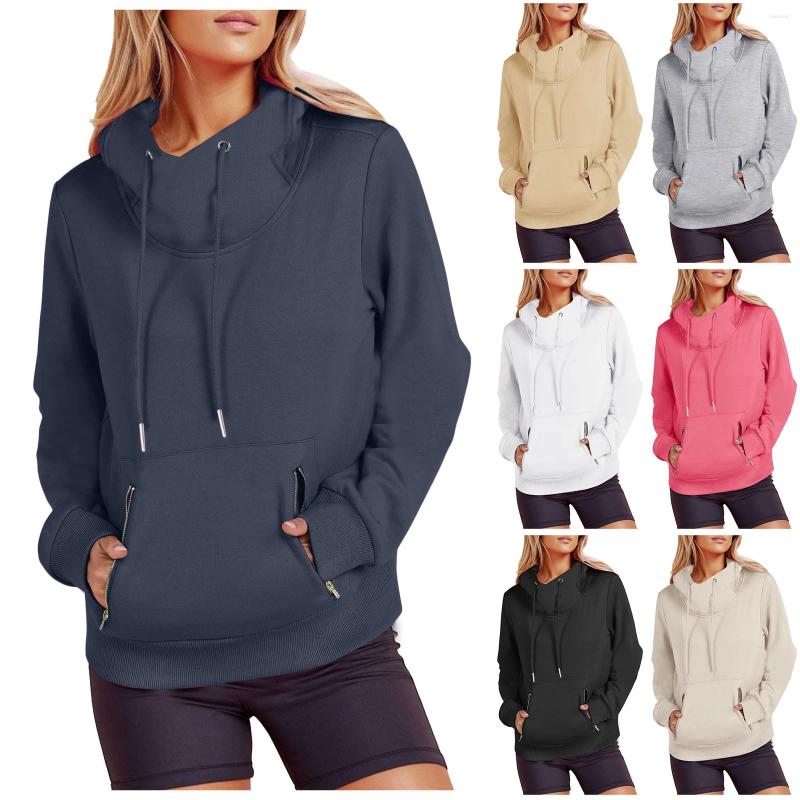 Women's Hoodies Womens Sweatshirts Long Sleeve Sweaters Pullovers Fall Fashion Cowl Neck Top Teen Girls Preppy Zipper Tunic Women