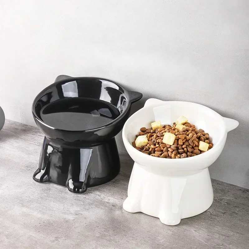 Cat Feeders Black Cat Bowl Ceramic Cat Bowl Pet Bowl Pet Supplies Cat Bowl Dog Bowl Macaron Color New Cat and Dog Universal Pet Bowl z241213