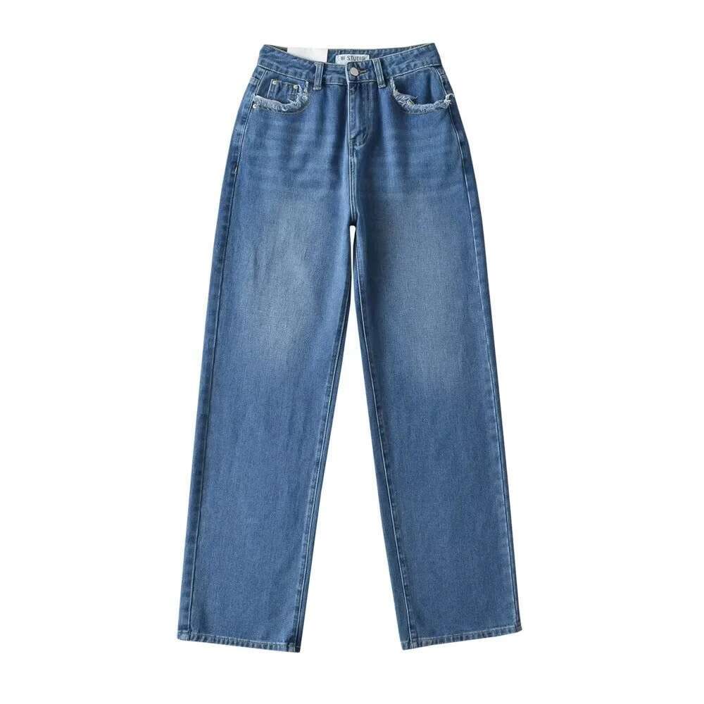 Spicy Girl INS Personalized Matte Pocket High Waist Wide Pants for Women, Loose and Slim Straight Leg Cowboy Pants, 2024 Versatile New Trendy Clothing