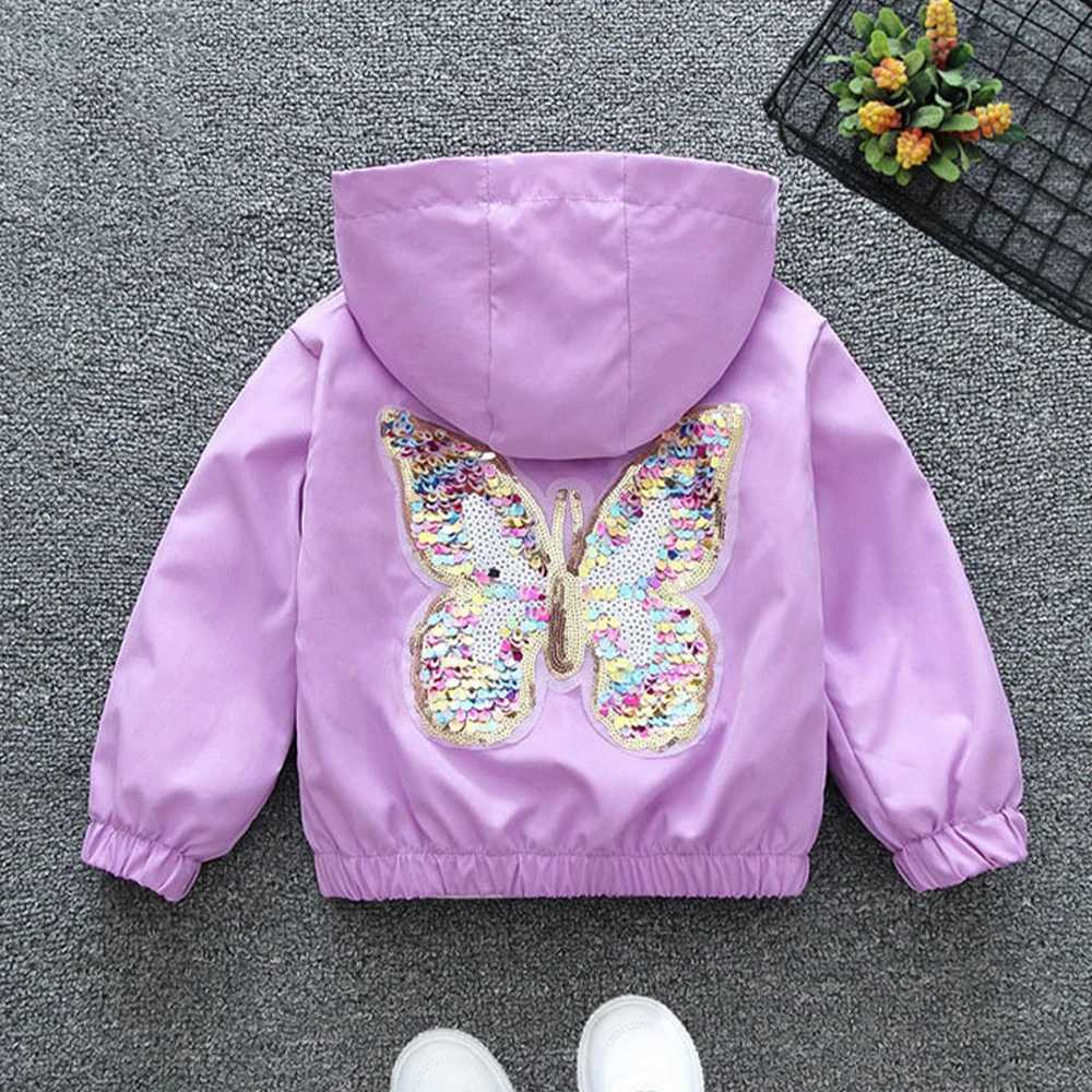 Girls Jacket 2023 Autumn/Winter New Childrens Hooded Coat Sequin Butterfly Zipper Jacket Childrens Fashion JacketXJ241214