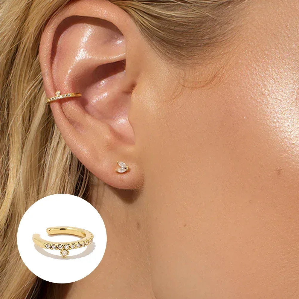 VAL 925 Sterling Silver White Zircons Pave Chain Tassel Ear Cuffs For Women Non Pierced Oval Crystal Crown Shape Clip Earrings 241214
