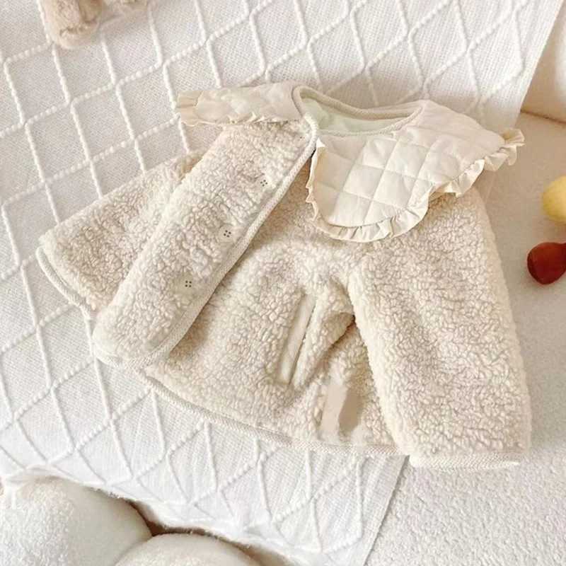 Baby Clothes Girls Winter Cotton Padded Jacket Warm Fleece Coat Children Outerwear Kids Velvet Cardigan Coat Lamb Wool CoatsXJ241214
