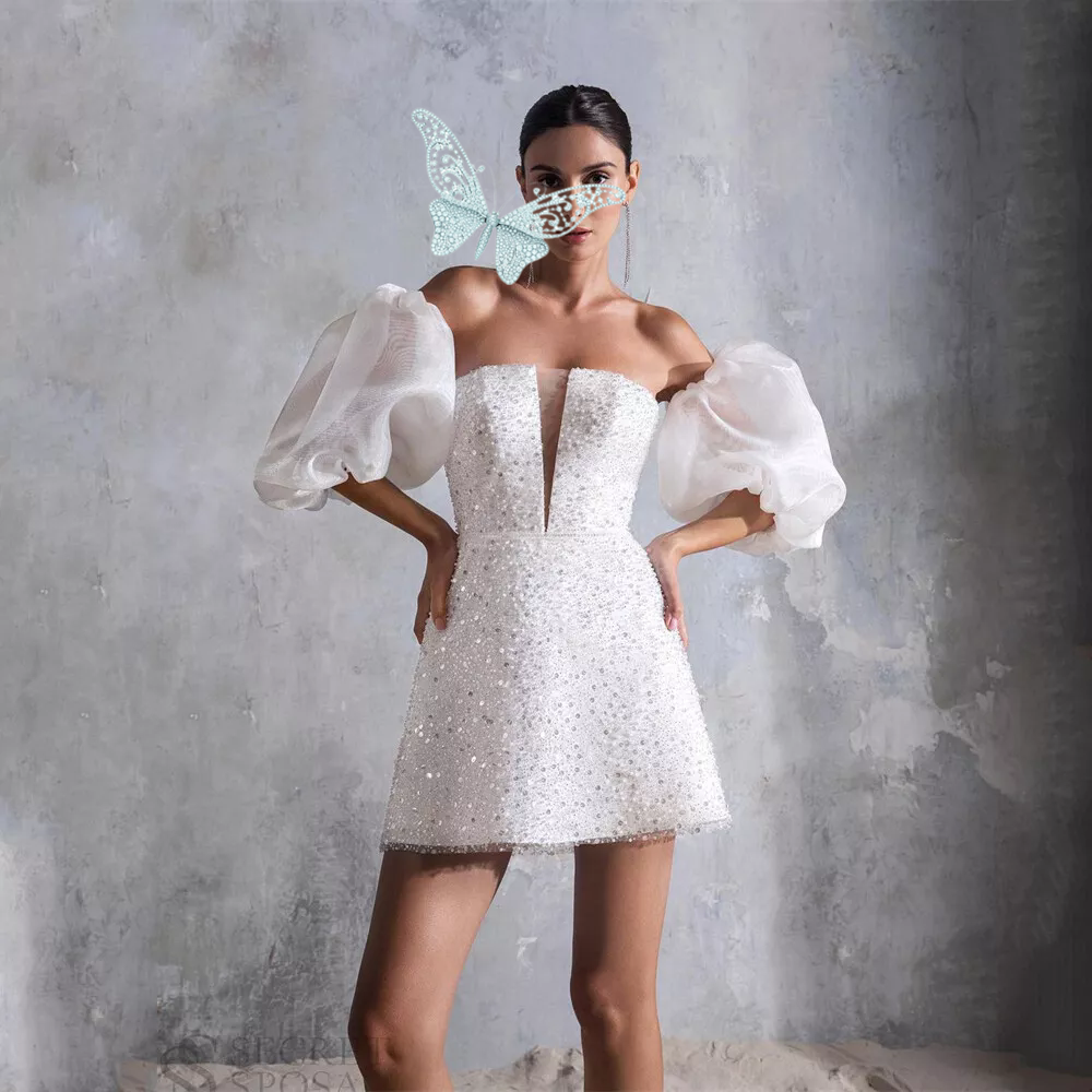 A-Line Short Wedding Party Dresses Off Pleats Brides Party Gowns for Women Bridals Dress Customized 01