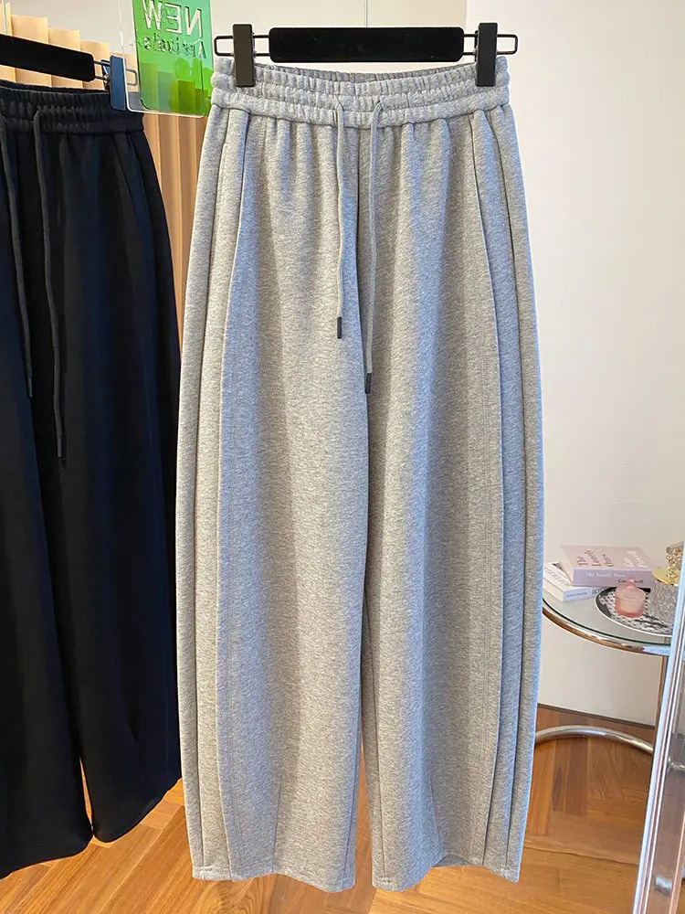 2024 loose casual brushed straight leg wide pants suitable for women high waist spring 9 oclock sports 241212