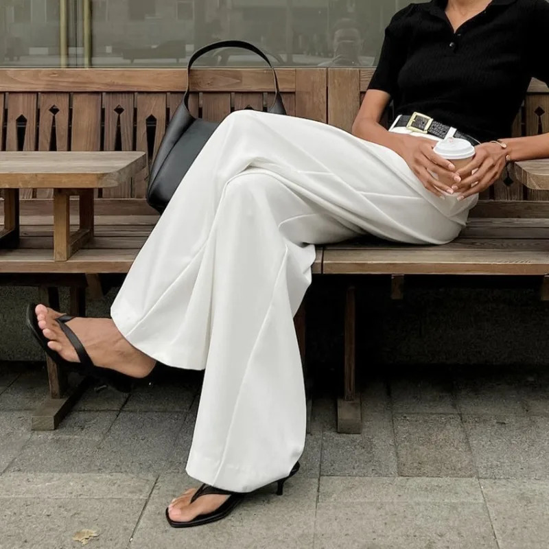 Summer Womens White Fashionable Loose High Waist Trouser Temptation Clothing Simple Casual Set Pants 241212