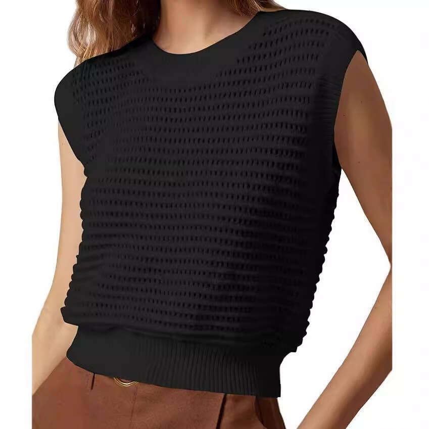 New European American Summer Vacation Slim Fit Round Neck Hollow Out Women's Knitted Sweater Fashionable And Versatile