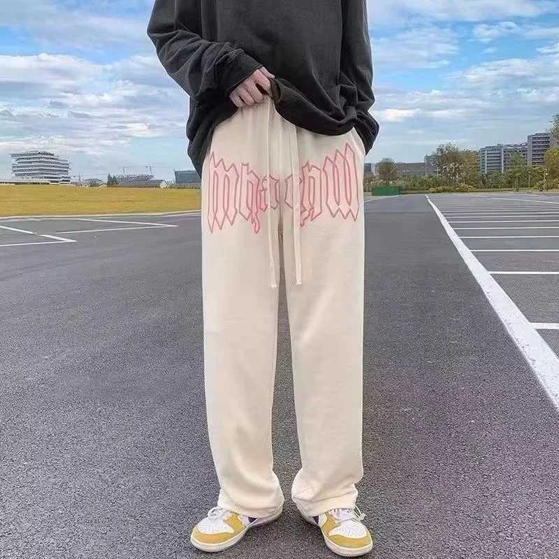 American Style Letter Print Straight Pants For Men High Street Loose Trousers Casual Joggers Hip Hop Drawstring Sweatpants X2503191