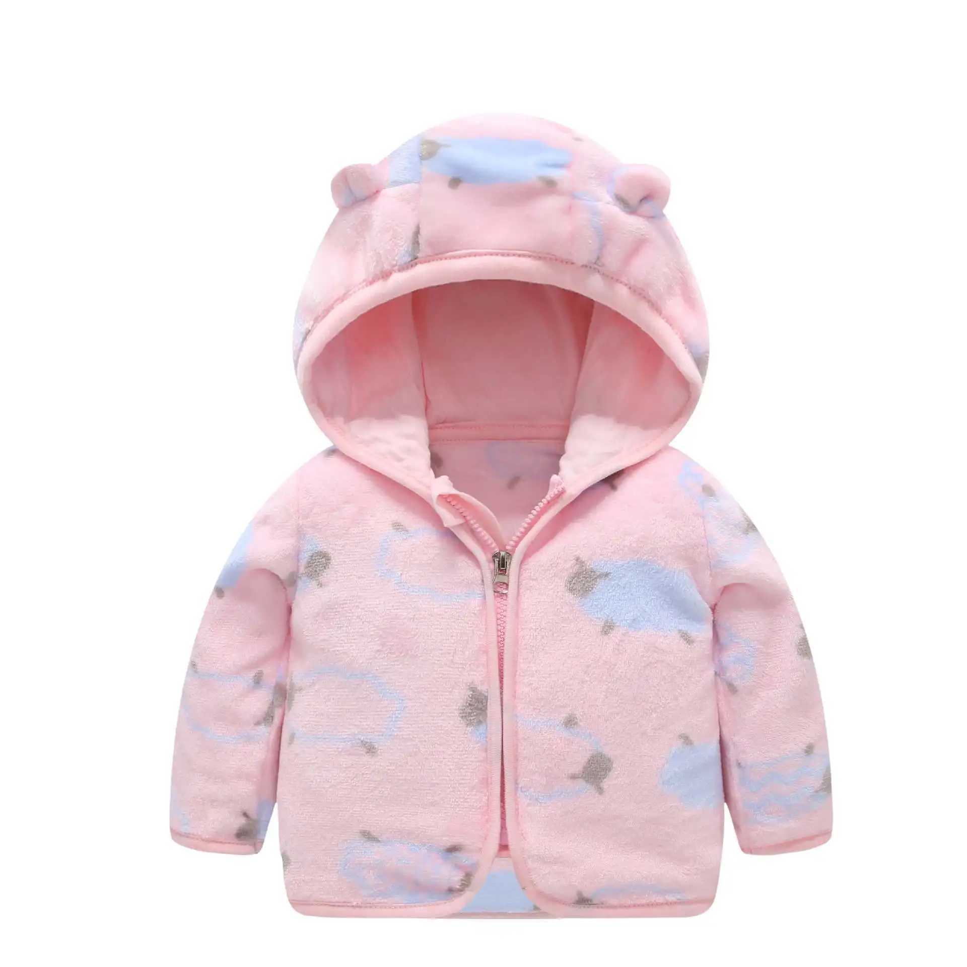 Autumn Winter Childrens Coral Fleece Coat Thick Warm Hooded Long Sleeve Baby Boys Outerwears Plus Velvet Kids Boys JacketXJ241214
