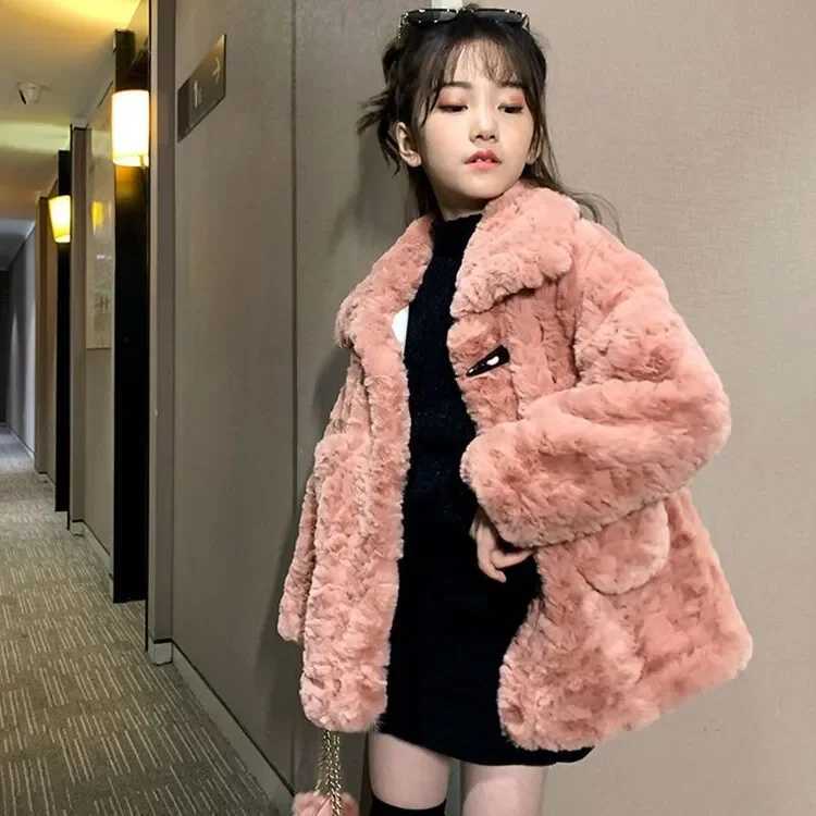 Outerwear Girls Wool Jackets Autumn Winter Children Horn Buckle Winter Thickened Warm Coats for Girls Outwear Kids Clothes 3-12YXJ241214