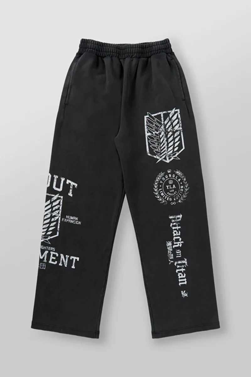 New American sweatpants Gym fitness running stretch collaboration anime cool jogger cotton terry printed wide-leg casual pants X241216