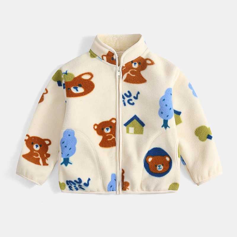 2-7 Years Boys Autumn Winter Printed Polar Fleece Jacket For Girls Fashion Stand Collar Plush Coat Cardigan Kids ClothesXJ241214