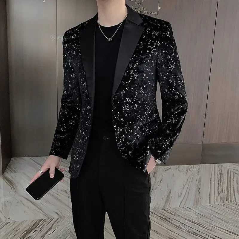 Spring Autumn Casual Suit Jacket Men European American Printed Slim Fit Personalized Suit Jacket Trendy Brand W241216