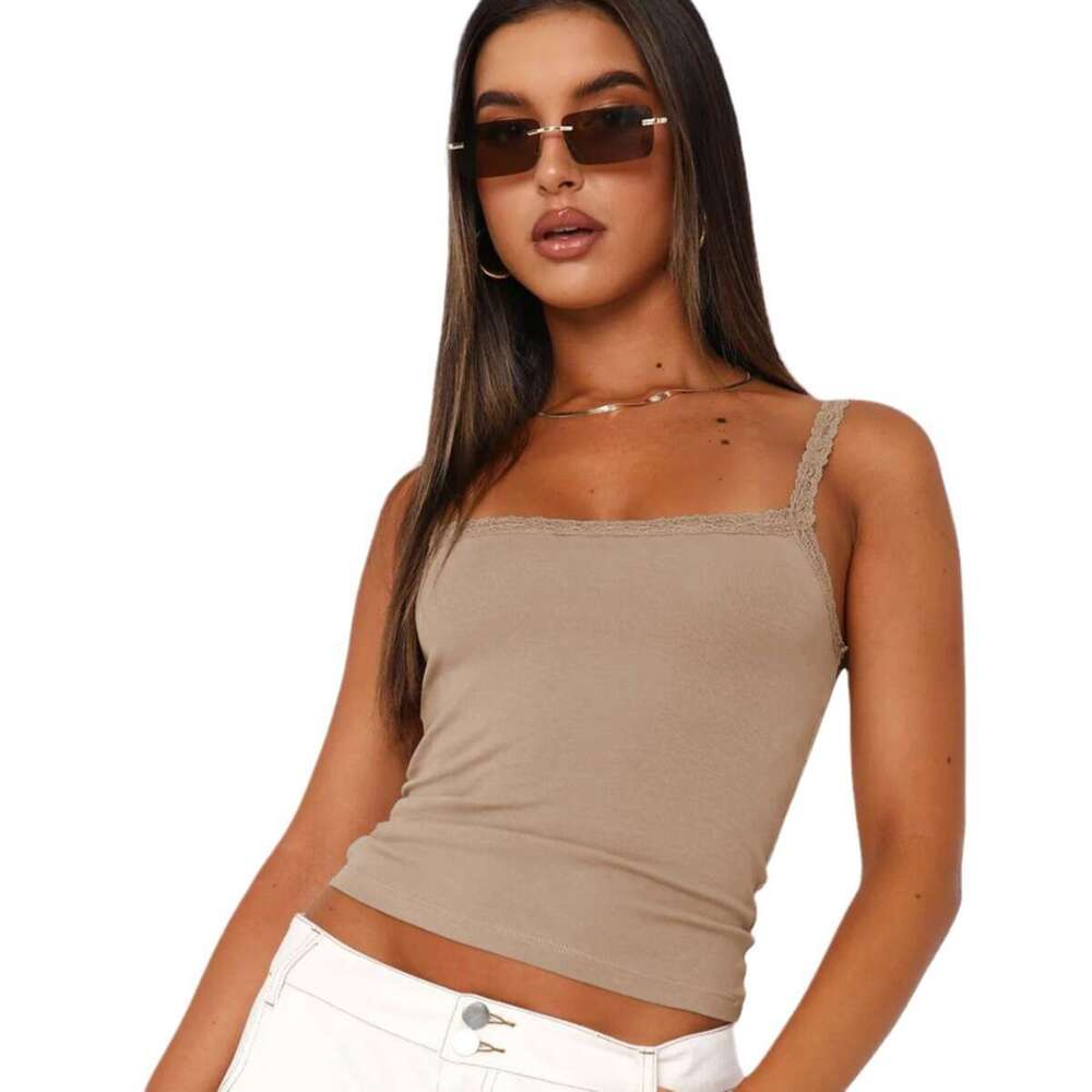 Strap Vest European And American Women's Summer Sexy Versatile Slim Fit Short Style Spicy Girl Solid Color Base Shirt Cross-Border Fashion Qualit