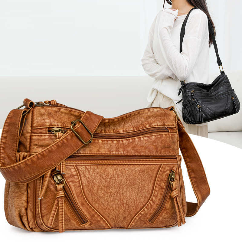 crossbody bag, middle-aged fashionable women's bag, versatile temperament, soft leather large capacity multi-layer shoulder bag women 241215