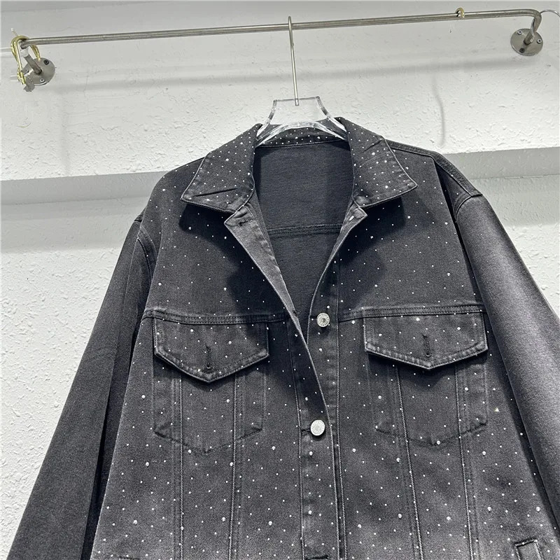 Korean loose single chest diamond denim jacket gradient color retro style womens jeans jacket 2024 autumn 16U8298 241209