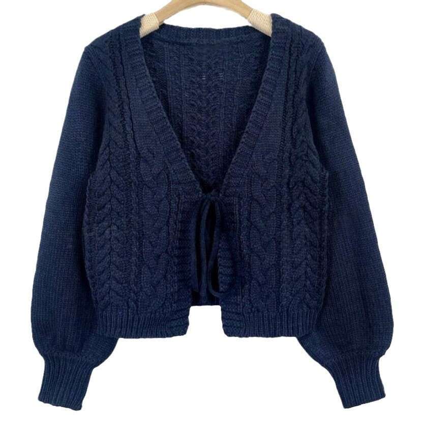 Europe And America V-Neck New Style Lace Knit Cardigan Solid Color Retro Fried Dough Twists Clothes Autumn Women's Long Sleeved Coat