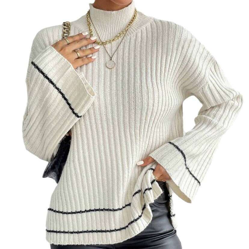 Autumn Clothes, Women's Knitted Sweaters, European And American Casual Splicing, Contrasting Colors, Loose Long Sleeves, Fashionable Quality, Cla