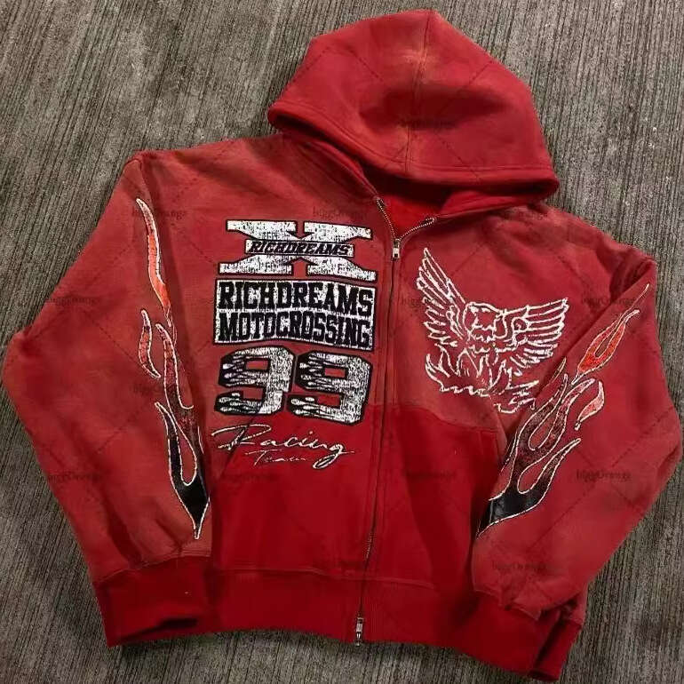 Street hip-hop star girl print black zippered y2k Harajuku jacket hoodie for women
