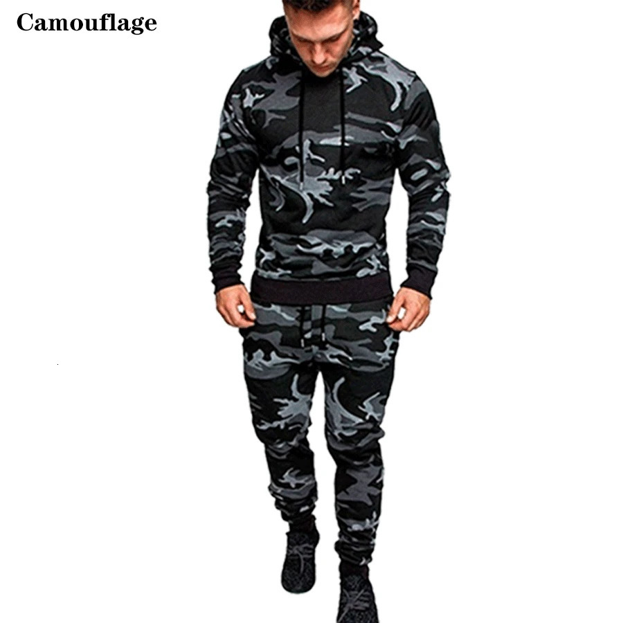 Mens highquality camouflage sportswear autumn warm suit S4XL Plus size hoodie set 241211