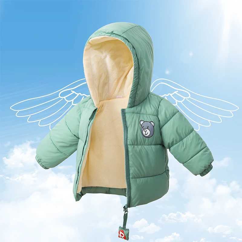 Childrens Winter Fashion Plush Warm Down Cotton Jacket for 2-6 Years Boys Girls Bear Hooded Coat Kids Casual ClothesXJ241214