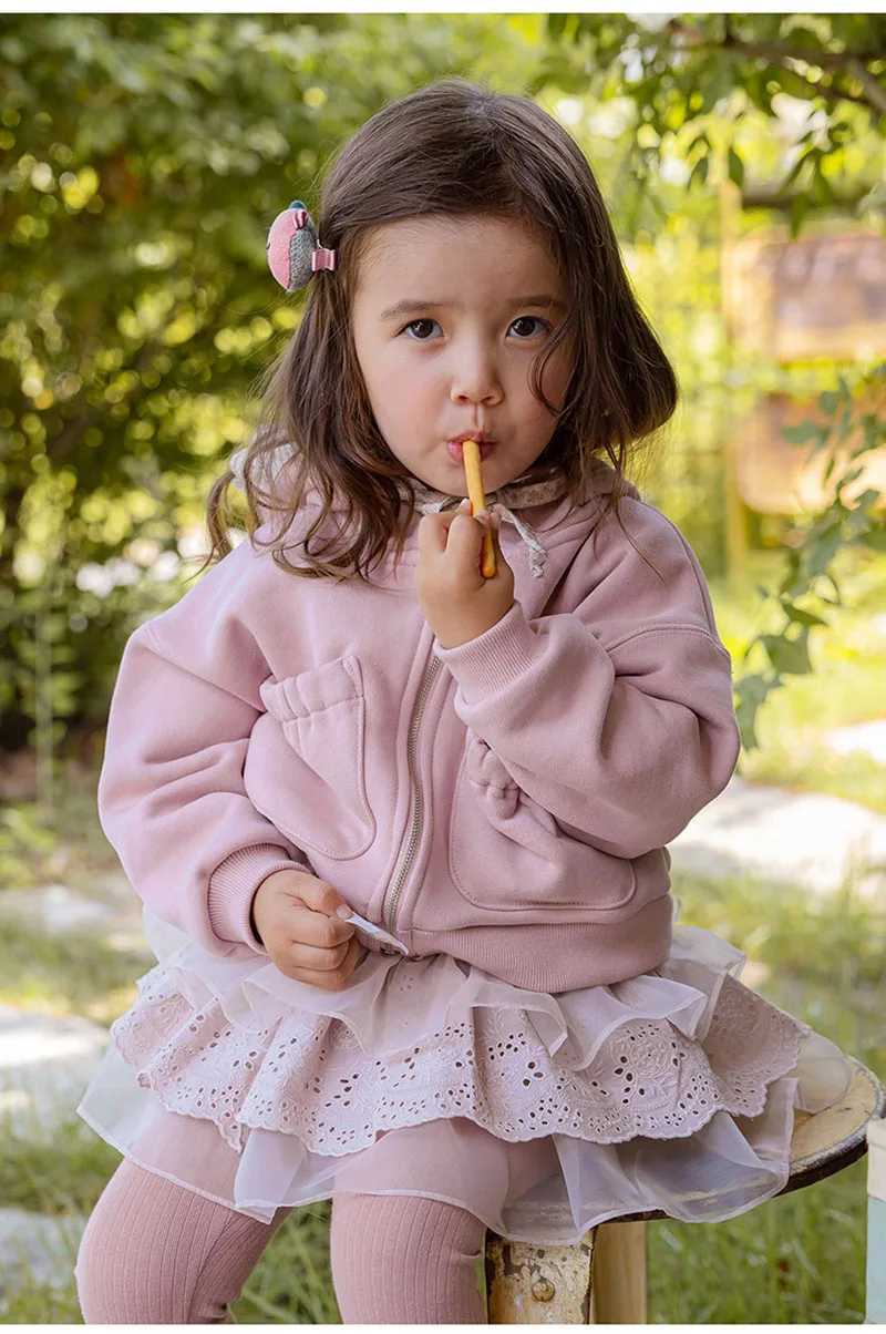 MILANCEL Spring Autumn Childrens Jacket 2-8 Y Girls Cute Hoodie Coat Kids Lace Floral Hooded Outwear Girls Zipper SweatshirtXJ241214