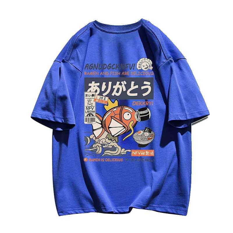 Summer Mens T-shirt Magikarp Printed T-shirt Short Sleeve Japanese Kanji Funny Fish Street T-Shirt Oversized Tee Male Clothes W241216