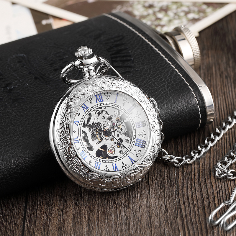 Non Sterling Silver Creative Transparent Flap Silver Men's Dial Diameter 43mm Thickness 11mm Simple Roman Numerals Classic Mechanical Watch 006